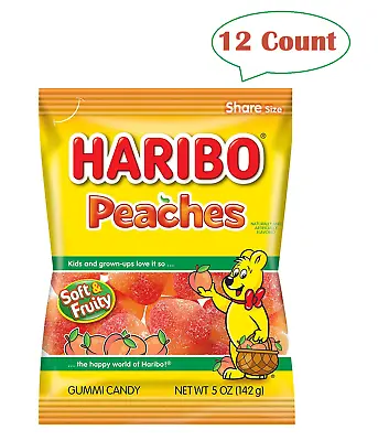 $31.50 • Buy Haribo Gummi Candy, Sugar Coated Peaches, 5 Oz. Bags (Pack Of 12)
