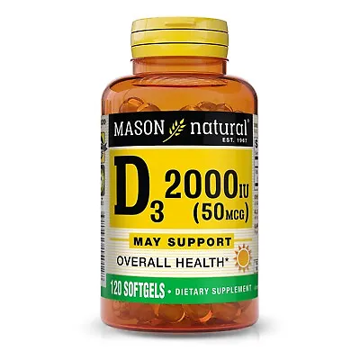 Mason Natural Vitamin D3 50 Mcg 2000 IU Strengthens Bones & Muscles 120 Softgels • $9.78
