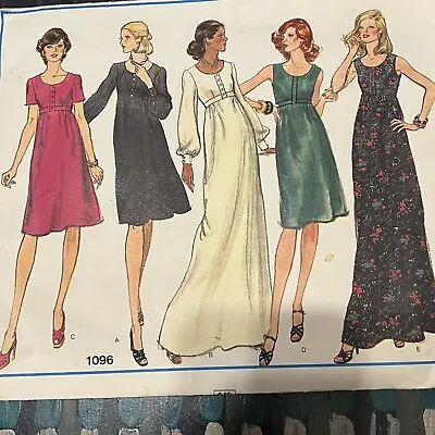 Vintage 70s Vogue 1096 Basic Design Boho High Waist Dress Sewing Pattern 8 UNCUT • $13