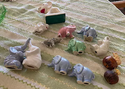 Herd (lot) Of 13 Vintage ELEPHANT Figurines Elephants Porcelain Ceramic Walnut • $22.50