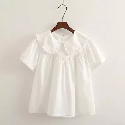 $13.20 • Buy Cute Lady  T-shirt Blouse Peter Pan Collar Tee Ruffle Frill Tops Lolita Retro