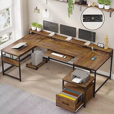 L Shaped Desk U Shaped Desk Computer Desk With File Drawer Home Office Desk • $239.99