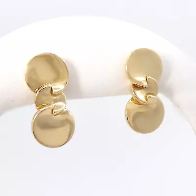 Movado 18K Gold Triple Disc Drop Stud Earrings Italy 750 11gr • $1800.25