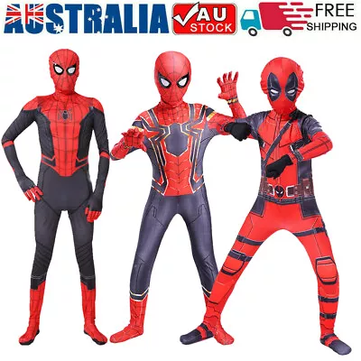 Kids Boys Spiderman Deadpool Superhero Cosplay Costume Jumpsuit Fancy Dress Suit • $32.85