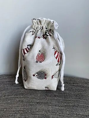 Handmade Fully Lined Cotton Drawstring Bag Chicken Hen Reusable Gift Easter • £8.99