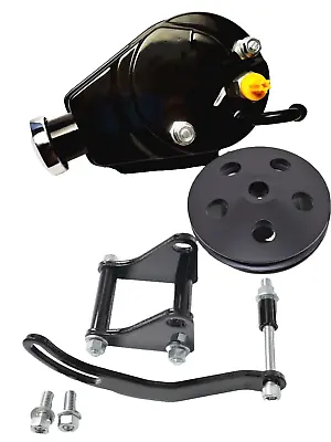 SBC SB Chevy 350 327 Black Saginaw Power Steering Pump W/ Bracket & Pulley Kit • $139.65