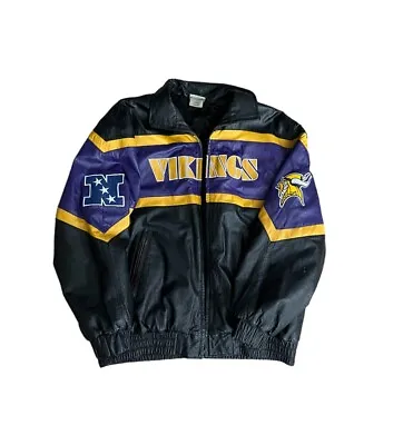 Vintage Minnesota Vikings Zip Leather Shell Men's Jacket NFL Size Large Reebok • $39.99
