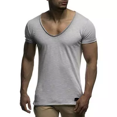 Arrival Deep V Neck Short Sleeve Men T Shirt Slim Fit T-shirt Men Thin Top • $14.99