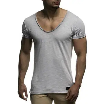 New Arrival Deep V Neck Short Sleeve Men T Shirt Slim Fit T-shirt Men Thin Top • $17.99