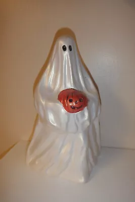 Vintage Ceramic Spooky Ghost With Jack O'lantern Pumpkin Halloween Figurine • $14.99