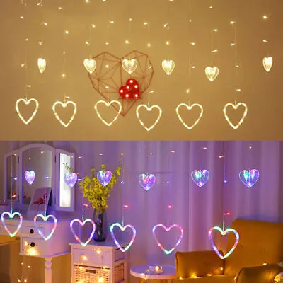 £15.99 • Buy 138 LED Love Heart Curtain String Lights Window Christmas Wedding Party Decor UK
