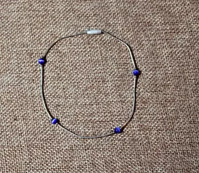 Vintage Sterling Silver 9  Anklet Ankle Or Wrist Bracelet Beaded Blue Swirls NOS • $9.95