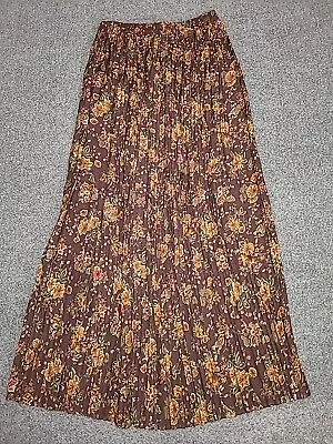 Neiman Marcus Skirt Womens Large Brown Floral Pleated Maxi Boho Prairie Vintage  • $35