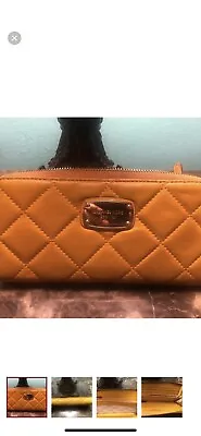 MICHAEL KORS Mustard Yellow Quilted Leather Zip Around Wallet • $30