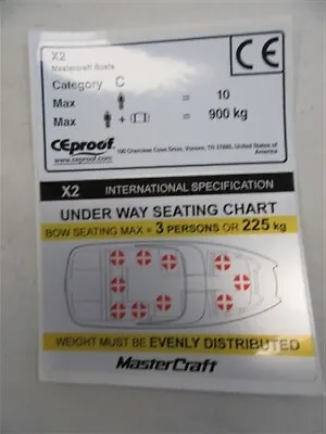 Master Craft X2 Category C International Bow Seating Max = 3 Persons Decal Boat • $9.95