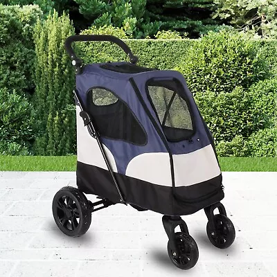CLARFEY Folding Dog Stroller 4 Wheels Medium Large Cage Pet Jogger Premium Cart • $139.99