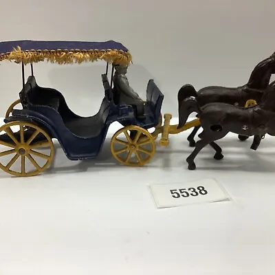 1940's Stanley Toy 2 Horse Cast Metal Surrey With Canopy  • $14.99