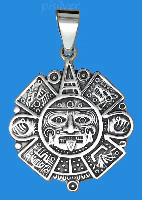 $64.95 • Buy 925 Sterling Silver Large Aztec Mexica Calendar Sun Stone Charm Pendant