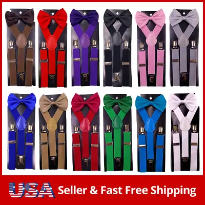 $6.49 • Buy Kids Suspender & Bow Tie Sets For Boys Girls Children Elastic & Adjustable