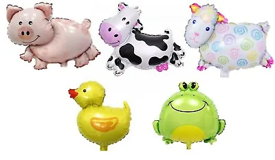 £3.99 • Buy 5pcs Mix Mini Farmyard Foil Balloons, Pig Cow Sheep Duck Frog Party Decoration