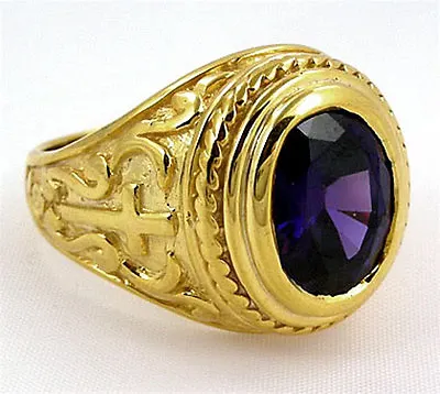 $227 • Buy Cross Christian Bishop 14k Yellow Gold Sterling Silver Ring New Mens