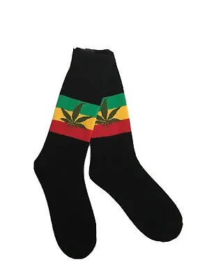 £4.99 • Buy Jamaican Rasta Socks Black W Red Green Gold Stripes Ganja Leaf UK 6-11 One Pair