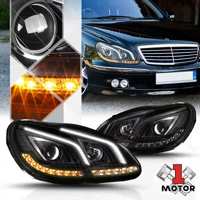 Black Projector Headlight LED Strips DRL/Signal For 00-06 Mercedes W220 S-Class • $436.57