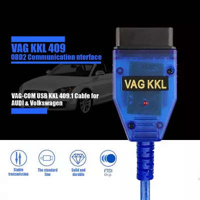 $10.95 • Buy For VW For Audi VAG-COM OBD2 KKL CH340 409.1 Interface Cable Test Line AUB