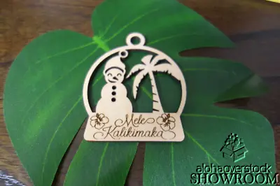 Laser Cut Hawaiian Snowman & Palm Tree Wooden Christmas Ornament Made In Hawaii • $8.99