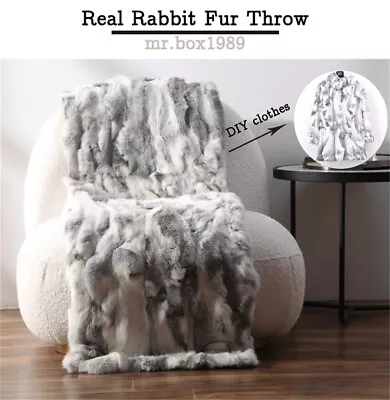 Real Fur Throw Luxury Rabbit Blanket Warm Leather High Quality Soft Pelts 22X43  • $33.24