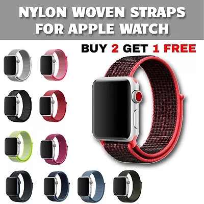 Nylon Woven Loop Bands Stylish Secure Straps Fits For IWatch 8 7 6 5 4 3 SE • £2.69