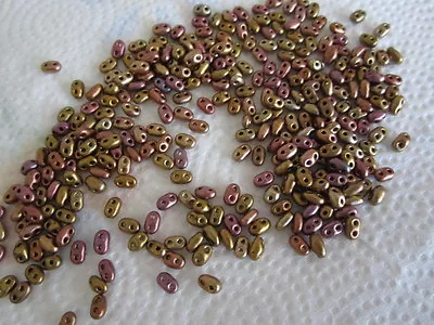 $9.95 • Buy Gold Mauve Pink Copper Silk Metalic Czech Twin Seed Beads 20 Grams 2mm X 5mm