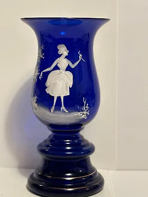 Antique/Vintage Czech - Mary Gregory Cobalt Blue Glass Vase Victorian Lady • $37