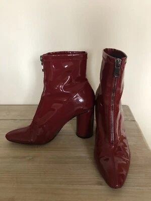 £0.99 • Buy ZARA PATENT ANKLE BOOTS Size 37/Uk 4 Red/Burgundy