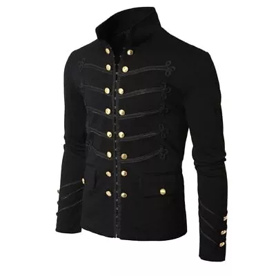 Men Gothic Clothing Military Jackets StandCollar Rock Frock Coat Retro Punk Coat • $45.64