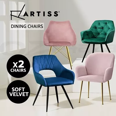 Artiss 2x Dining Chairs Velvet Covers Armchair Padded Seat Kitchen Chairs • $159.95