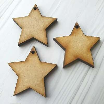 £2.49 • Buy Star With HOLE - Wooden MDF Craft Tags Decoration Card Making Shape Wood Family