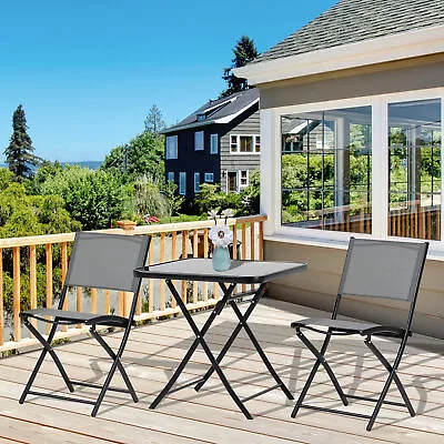 3 PC Outdoor Garden Bistro Patio Dining Table & Chairs Set W/Glass Tabletop • $149.99