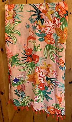 Womens Spartina 449 Scarf Spring Floral Print Fringe Viscose Linen Handmade 70in • $14.75