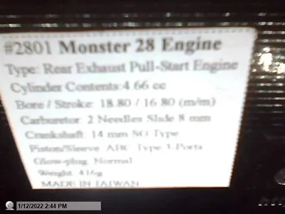 NEW Monster .28 Pullstart Nitro Engine Suit STS Part #2801 • £180.76