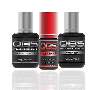 QBS® Eyelash Extensions Liquid Set: Volume Plus Glue 5g Lash Primer & Remover  • £23.99