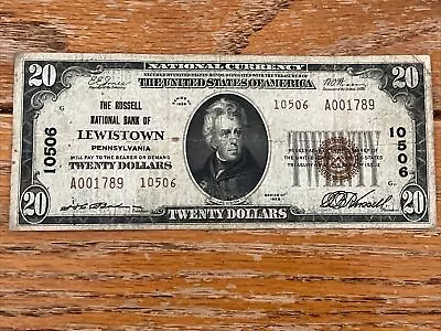 1929 $20 The Russel National Bank Lewistown  Pa National Currency # 10506 • $149.99