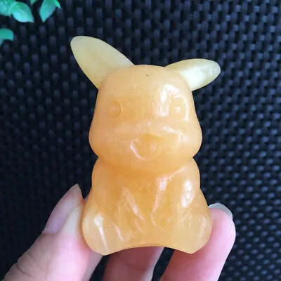85g Orange Calcite Pokemon Pikachu Carving Polished Quartz Crystal Healing • $35.24