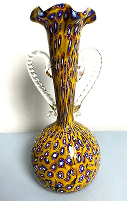 Murrine Murano 🇮🇹 Italy Millefiori Yellow Art Italian Glass Vase • $120.59