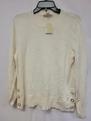 MSRP $88 Michael Kors Womens Sweater White Snap Hem Size L • $20.99