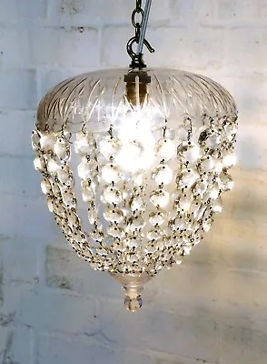 Antique Bag Chandelier Ceiling Light Cut Glass With Droplets Chain Rose Restore • £0.99
