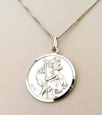 Solid 925 Sterling Silver 18 Mm Saint St Christopher Pendant +18  Silver Chain  • £26.95