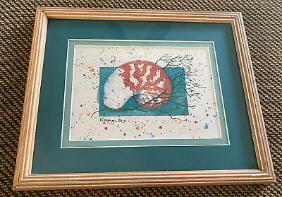 D. Morgan Art Print Nautilus Sea Shell Watercolor Framed Matted Beach Signed EUC • $18.97