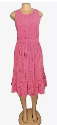 J. Crew Eyelet Cotton Tiered Midi Dress Pink Women’s Sz 4 Style AK917 $118 NEW! • $34.99