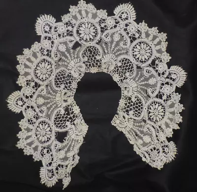 Antique Hand Made Lace Collar Point De Gaze Mixed Lace Brussels 1800s  • £35